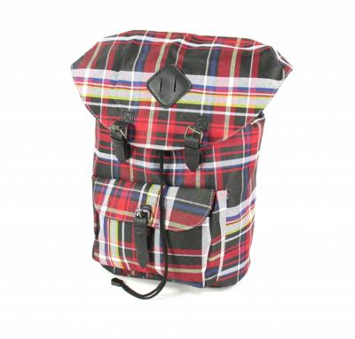 Rugzak Spinnstoff met klep Zwart Rood geruit