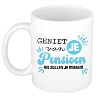 Cadeau mok voor collega - afscheid/pensioen - blauw/wit - keramiek - 300 ml - thumbnail