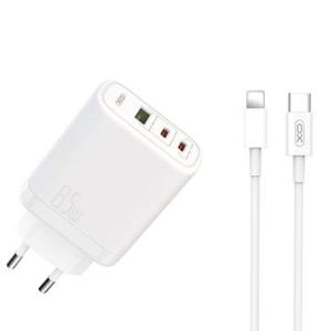 XO CE04 PD 65W Lightning-oplader - 2x USB-C, 1x USB-A - Wit