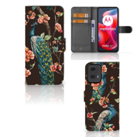 Motorola Moto G24 | G04 | G24 Power Telefoonhoesje met Pasjes Pauw met Bloemen