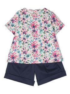 Il Gufo floral print T-shirt and shorts set - Bleu