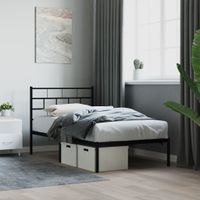 Bedframe met hoofdbord metaal zwart 90x190 cm