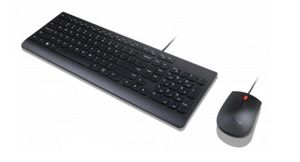 Lenovo Essential Wired Set met toetsenbord en muis USB Multimediatoetsen, Spatwaterdicht AZERTY, Belgisch Zwart