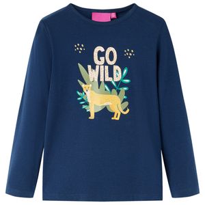 Kindershirt met lange mouwen dierenprint 116 marineblauw