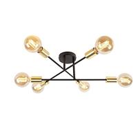 QAZQA - Industrieel | Industrie plafondlamp zwart met goud 6-lichts- Sydney Bondi | Woonkamer | Slaapkamer | Keuken - Staal - E27 Geschikt voor LED - Max. 6 x 40 Watt