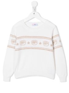 Chiara Ferragni Kids pull Eyelike en maille intarsia - Blanc