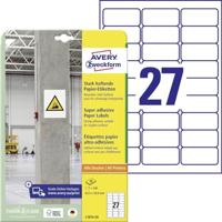 AVERY Zweckform L7874-20 sterk hechtende etiketten (540 stickers, 63,5 x 29,6 mm op A4, extreem sterk zelfklevend, ook voor moeilijke oppervlakken, bedrukbare Power zelfklevende etiketten) 20 vellen,