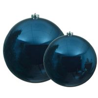 Grote kerstballen 2x stuks donkerblauw 14 en 20 cm kunststof - thumbnail