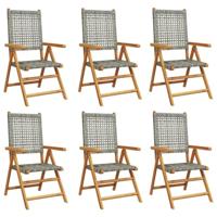 vidaXL Tuinstoelen 6 st verstelbaar poly rattan en massief hout grijs, inklapbare tuinstoel, terrasstoel, loungestoel, tuin stoel, loungestoel tuin