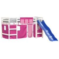 vidaXL Kinderhoogslaper met gordijnen 90x190 cm grenenhout roze, kinderbed, peuter bed, halfhoogslaper, peuterbed, junior bed, bedhuisje