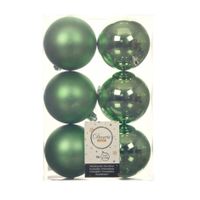 18x stuks kunststof kerstballen groen 8 cm glans/mat - thumbnail