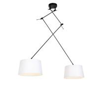 QAZQA Hanglamp zwart met linnen kappen wit 35 cm 2-lichts - Blitz - thumbnail