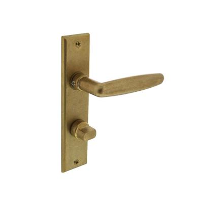 Deurkruk Sophie op schild met toilet-/badkamersluiting messing getrommeld Deurkruk Sophie op schild met toilet-/badkamersluiting messing getrommeld