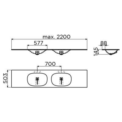 Wastafelblad Clou Hammock Dubbele Waskom Rechts 180cm Mat Wit Wastafelblad Clou Hammock Dubbele Waskom Rechts 180cm Mat Wit