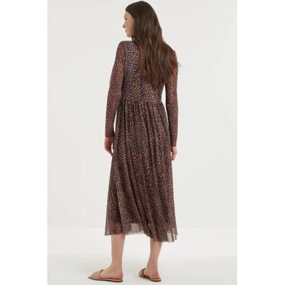 Catwalk Junkie semi-transparante jurk Hazel met panterprint en plooien donkerbruin