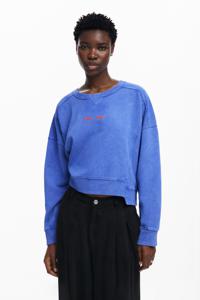 Gewassen effect sweatshirt - BLUE - M