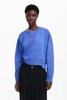 Gewassen effect sweatshirt - BLUE - L