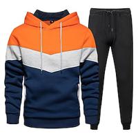 Voor heren Trui met capuchon Trainingspak sweatsuit Wit Wijn Oranje Groen Capuchon Kleurenblok Lapwerk 2-stuks Sport Outdoor Dagelijks Feestdagen Streetwear Basic Casual Lente Herfst Kleding Lightinthebox