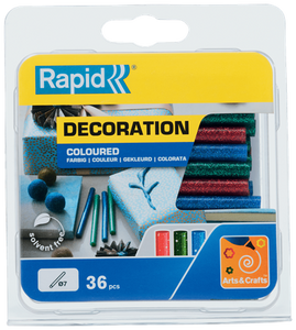 Rapid Lijmpatronen gekleurd | Glitter rood, groen en blauw | 7 mm x 90 mm | 36 stuks | Blister - 5001424