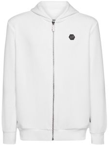 Philipp Plein hoodie zippé à patch logo - Blanc