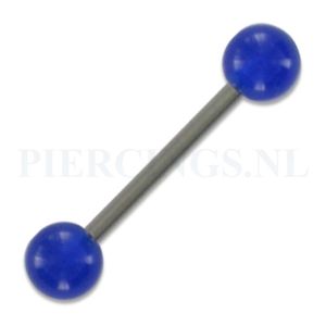 Tongpiercing glow in the dark blauw