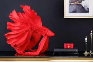 Design decoratief figuur vechtende vis CROWNTAIL 65cm rood Betta vissculptuur - 43177