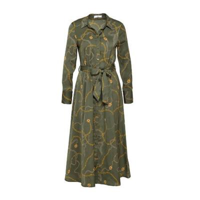 Mango blousejurk met all over print en ceintuur khaki/goud Mango blousejurk met all over print en ceintuur khaki/goud