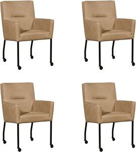 Set van 4 Taupe leren moderne eetkamerstoelen Lucky - Kenia Leer Taupe (taupe leer)