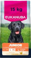 Eukanuba Junior Hondenvoer Droog met verse kip voor grote rassen, premium droogvoer voor honden in de groei, 15 kg