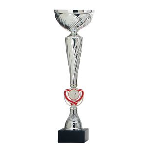 Luxe trofee/prijs beker met rood accent - zilver - kunststof - 32 x 10 cm