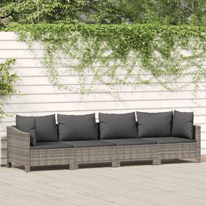 4-delige Loungeset met kussens poly rattan grijs