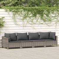 4-delige Loungeset met kussens poly rattan grijs - thumbnail