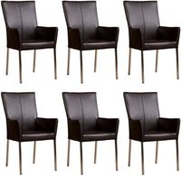 Set van 6 Donkerbruine leren moderne eetkamerstoelen Daily - poot vierkant rvs - Granada leer Ebony (donkerbruin leer)