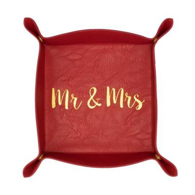 Fisura Dienblad Mr & Mrs 19 X 19 Cm Pu-leder Rood