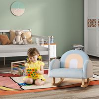 Pluche Kinderschommelstoel met Comfortabele Rugleuning & Armleuningen Houten Schommelstoel voor Kinderen 0-5 Jaar