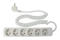 as - Schwabe 11461 6-Weg Stopcontactstrips met Spiraalkabel, IP20, 230 V, 2,5 meter Kabellengte, Wit