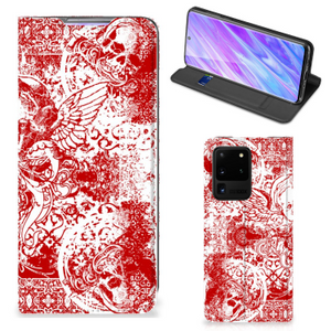 Mobiel BookCase Samsung Galaxy S20 Ultra Angel Skull Rood