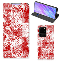 Mobiel BookCase Samsung Galaxy S20 Ultra Angel Skull Rood - thumbnail