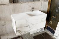 Zaro Kivi badkamermeubel met marmer tegels 100cm solid surface wastafel rechts 2 lades 1 kraangat