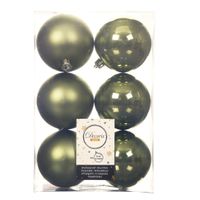 12x stuks kunststof kerstballen mos groen 8 cm glans/mat - thumbnail