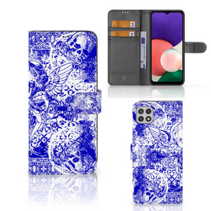 Telefoonhoesje met Naam Samsung Galaxy A22 5G Angel Skull Blauw