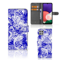 Telefoonhoesje met Naam Samsung Galaxy A22 5G Angel Skull Blauw - thumbnail