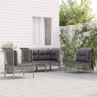 4-delige Loungeset met kussens poly rattan grijs