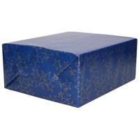 1x Rollen Kerst Cadeaupapier/inpakpapier Blauw Met Gouden Sterren 200 X 70 Cm - Cadeaupapier