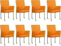 Set van 8 Oranje leren moderne eetkamerstoelen Comfort - Toledo Leer Mandarin (oranje leer) - thumbnail