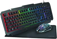 LogiLink ID0185 Gamingset: muis (800-2400dpi - verlicht) & toetsenbord met adembenemend metalen oppervlak + regenboog LED-achtergrondverlichting & gaming muismat (35x25cm)