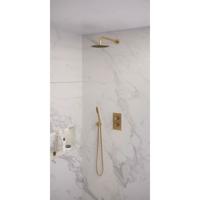 Regendoucheset 27 Inbouw Muur Brauer Gold Edition 20cm Rond Geborsteld Goud PVD 2 Greeps 3-weg met Thermostaatkraan en Staafhanddouche