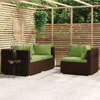 3-delige Loungeset met kussens poly rattan bruin