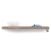 Looox Wooden Base Shelf solo R 140 cm, eiken old grey, handdoekhouders rechts geborsteld rvs