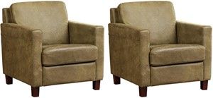 Set van 2 Olijfgroene leren landelijke fauteuils Smart - poot hout bruin - Kenia Leer Olive (olijfgroen leer)